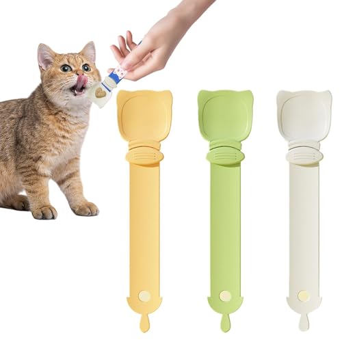 3 Stück Happy Spoon Für Katzen Cat Treats Katzensnack Katzenfutter Löffel Katzen Katzenstreifen Quetschlöffel,Cat Strip Feeder, Glückliche Löffel Mit Rührstab Und Hängende Design von Yplkm