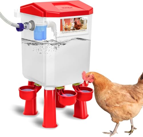 Hühnertränke Tränke, Automatische Hühnertränke 7 L, Freistehende Hühnerbewässerung mit verstellbaren Beinen, Hängende oder stehende Geflügeltränke, Chicken Waterer, BPA-Frei von Ysislybin