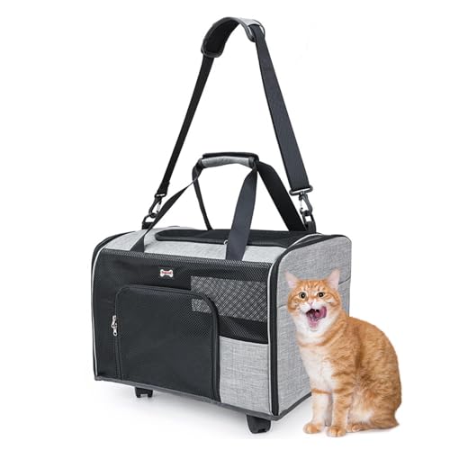 Haustiertragetasche | Faltbare Transportbox für Haustiere | Atmungsaktive Transportbox für Haustiere | Praktische Haustiertransportboxen mit Rädern, wasserdicht, Haustier-Reisetasche für Outdoor-Abent von Ysvnlmjy