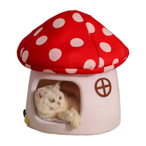 Pet Mushroom Bed, Warm Cave Nest, Plush Cat House, Semi-Enclosed Pet Bed, Cat Sleeping Cushion, Dog Cave Nest, Cozy Cat House for Cats, Small Dogs, and Other Small Pets 19.7×18.5in von Ysvnlmjy