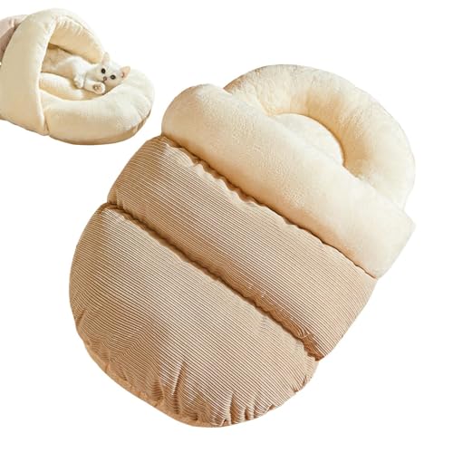 Ysvnlmjy Cord-Haustierbett, Cord-Katzenbett | Halbgeschlossenes Katzenbett in Slipper-Form,Fleece-Futter und Cord-Haustierbett, gemütliches, bequemes mittelgroßes Katzenbett für Kaninchen und Welpen von Ysvnlmjy