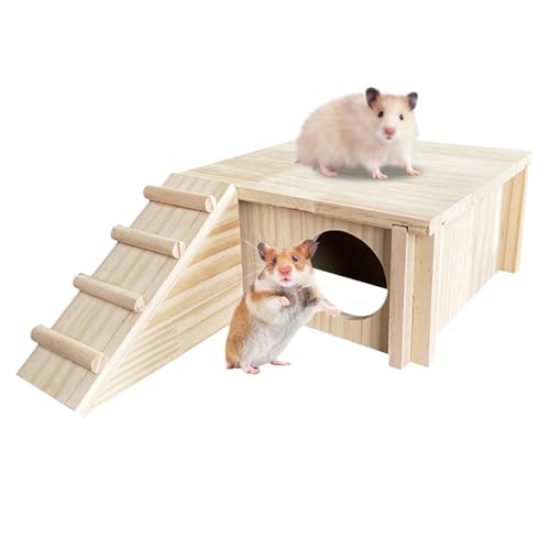 Ysvnlmjy Hamsterhaus aus Naturholz, kleine Haustierhütte, Holzhamster, Holzkäfigspielzeug, Tierhaus aus Holz mit Kletterleiter für Zwerghamster, Rennmaushamster von Ysvnlmjy