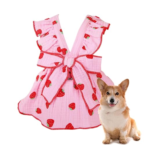 Kleines Hundekleid | Welpenkleidung | Süßes Hundekleid mit Erdbeermuster, Katzenbekleidung für kleine Hunde und Mädchen von Ysvnlmjy
