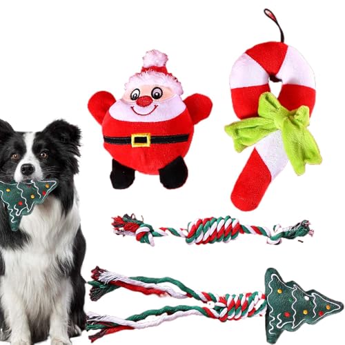 Ysvnlmjy Weihnachts-Hundespielzeug, Kauspielzeug für Hunde, Weihnachts-Hundespielzeug-Set, Weihnachtsmann, quietschendes Plüsch-Hundespielzeug, 30,5 x 6,5 x 17 cm, Urlaubsmotiv, Kauspielzeug mit Seil, von Ysvnlmjy