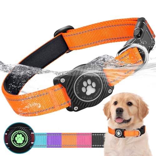 Ytanest Leuchtend Wasserdicht Airtag Hundehalsband, Verstellbar Reflektierend Air Tag Halter Halsband Reflektierend für Kleine Mittler Große Hund, Orange, L von Ytanest