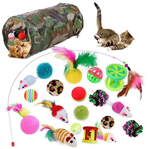 YuanDiann Katzenspielzeug Set Tunnel Katzen-Teaser Plüschmaus Kombinationsspielzeug Feder Interaktives Training Haustier Spielzeug 11#(21 Pack) von YuanDiann