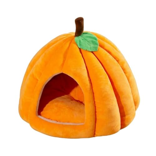 Yuandei Pumpkin Katzenbett, Katzenbetten für Innenkatzen, Kürbisform, Katzenhöhlenbett, Katzenzelt mit abnehmbarem Kissen, Orange / Rot, Größe S von Yuandei