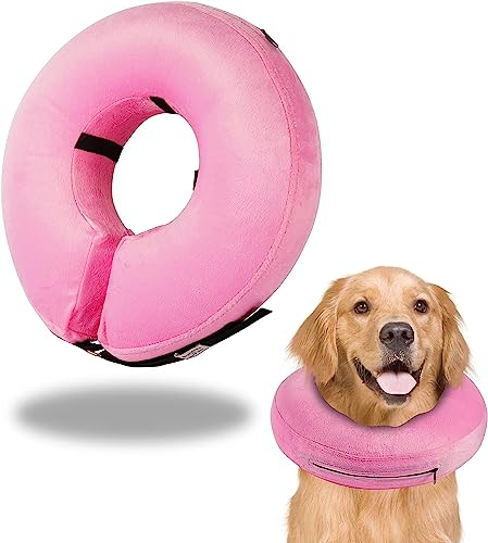 Yuandream Aufblasbares Schutzhalsband für Hunde und Katzen, weiches Haustier-Genesungshalsband, verstellbares Hundekegelhalsband – aufblasbare grundlegende Hundehalsbänder zur Genesung (XL, Rosa) von Yuandream