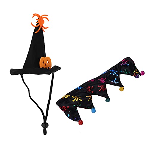 Süßer Halloween-Kürbishut aus Filzstoff, Verstellbarer Hut und Kragen, Halloween-Kostüme, Haustier-Weihnachtsfeier-Kostüm für Hunde und Katzen(Skelett) von Yuecoom