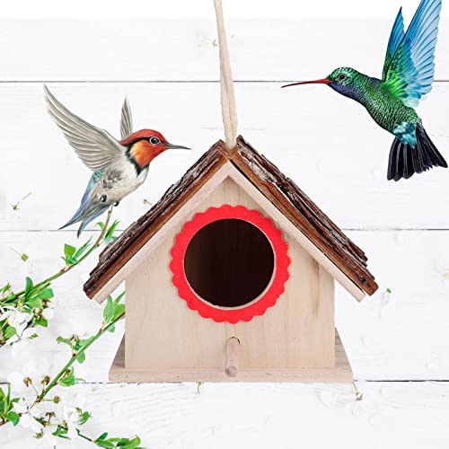 Vogelhäuschen zum Aufhängen aus Holz, Vogelnistkasten, Nest im Freien, rustikal, mit Sitzstange für Drosseln, Meisen, Kolibris, Schwalben und andere Vögel von Yuecoom