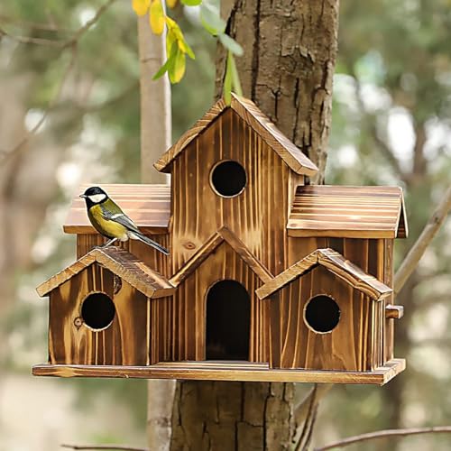 Yuehuam Vogelhaus für Draußen, 5 Loch Vogelhaus Zimmer für 5 Vogelfamilien Holz Hängende Garten Vogel Nistkasten Hütten Futterstation für kleine Vögel Hinterhof/Hof/Terrasse Dekor von Yuehuam