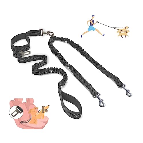 Doppelte Hundeleine Splitter Reflektierende Keine Verwirrung Drehung Zwei 2 Hundeleine Leine Leine Auto Sicherheitsgurt Leine Doppelte Leine Koppler für 2 Medium Large Dogs Walking Training von Yuehuamech