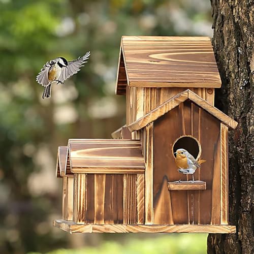 Yuehuamech Hölzerne Vogelhäuser für draußen natürliche Vogelhaus Clearance Hanging Box Nest Kolibri Haus für Garten Hof Hinterhof Patio Wild Papagei Dekor von Yuehuamech