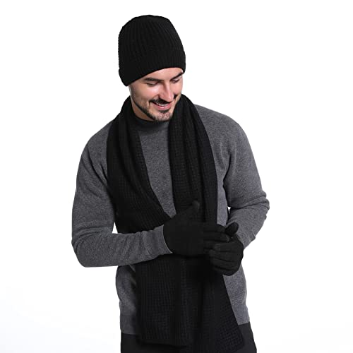 Yuehuamech 3 stücke Männer Winter Beanie Mütze Schal Touchscreen Handschuhe Set Gestrickte Warme Fleece Skull Cap Fäustlinge Halswärmer Langer Schal Für Männer Und Frauen Outdoor-Sportarten von Yuehuamech