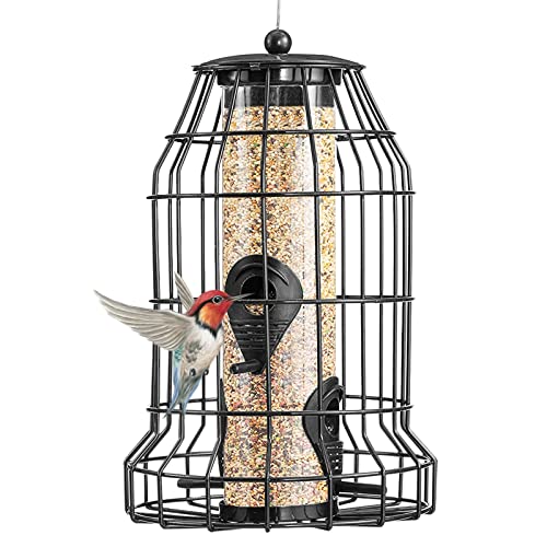 Yuehuamech Hängende Vogel Feeder im Freien Käfig Rohr Feeder Eichhörnchen Beweis Wild Bird Feeder 4- Port Birdfeeder mit Metall Seed Guard Abschreckende Vogel Feeder Station für Multiple Size Feeders von Yuehuamech