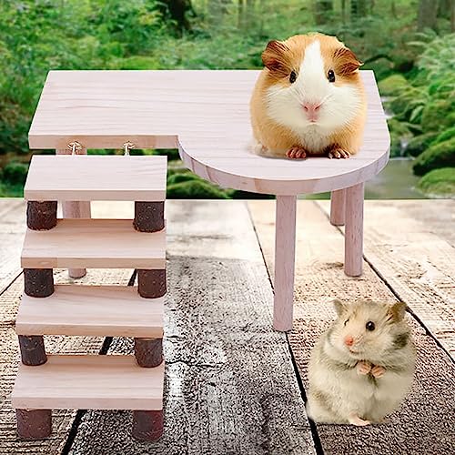 Yuehuamech Hölzerner Hamster Haus Käfig Plattform Set mit Stufen Kleine Tieraktivität Spielplatz Hamster Klettern Spielplattform Brett für Chinchilla Gerbils Vogel Degus Hideout Dekor von Yuehuamech