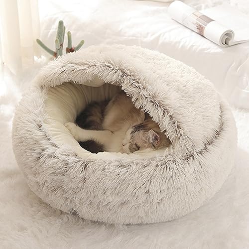 Yuehuamech Katzenbetten halb geschlossen, flauschiges Kätzchennest, Höhle, Donut-Kuschelbett, Fleece, selbstwärmend, Haustier, Welpen, Kissen, Sofa, kleines Graben für den Innenbereich, Kätzchen, von Yuehuamech