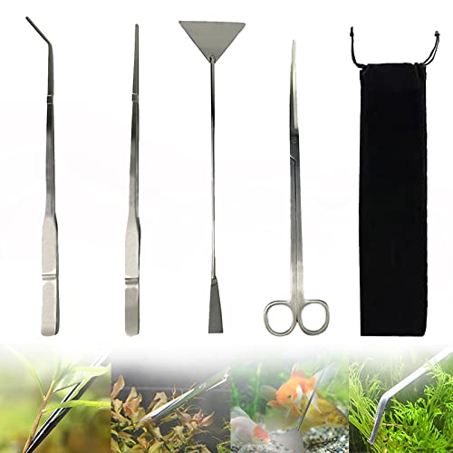 Aquarium Werkzeugset, 4 in 1 Lange Wasserpflanze Pinzette Scissor Spatel Multifunktions-Aquarium-Tool Set für Fische und Wasserpflanzen Trim Aquascaping Cleaning & Fish Starter Kit von Yuemuop