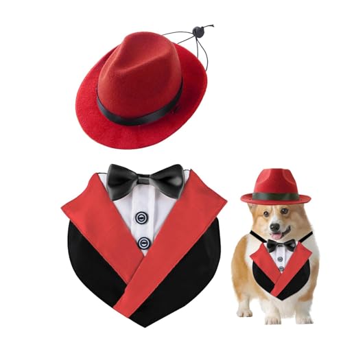 Formaler Hunde-, Hunde-Outfit für die Hochzeit | Formaler Hunde-Hochzeitsanzug mit Hut,Verstellbarer Hunde-zum Verlobungsgeburtstag für große und mittelgroße Hunde von Yugugomo