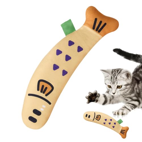 Kauspielzeug für Katzen, Beißspielzeug für Katzen | Fischförmiges Spielzeug zum Necken von Kätzchen aus Leinen,26 cm/10,24 Zoll interaktives Katzen-Kickspielzeug, kratzfestes Katzenminze-Knisterspielz von Yugugomo