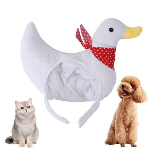 Plüsch-Haustier-Stirnband, Mütze für Katzen, kleine Hunde - Niedliches, verstellbares Welpen-Outfit in Entenform - Leichte, Bequeme Hundemützen, weiches Hundekostüm für Weihnachten, Halloween, Alltag von Yugugomo