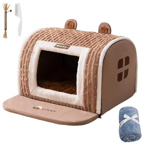 Furry Hut Hundebett, extra groß, weich, gemütlich, zweilagig, Tiefschlaf-Hundehaus mit abnehmbarem Kissen, weiches Plüsch-Hundehöhlenbett, bezogenes Hundebett für mittelgroße und große Hunde von Yuhaidzsw