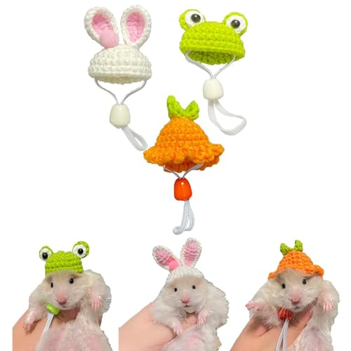 Hamstmutsen Mini kleine dieren muts met verstelbare riem mooie handgebreide kikker regenboog wortel kleine hoeden voor hagedis reptielen kerstkostuum Accessoires (Orange) von Yuiopmo