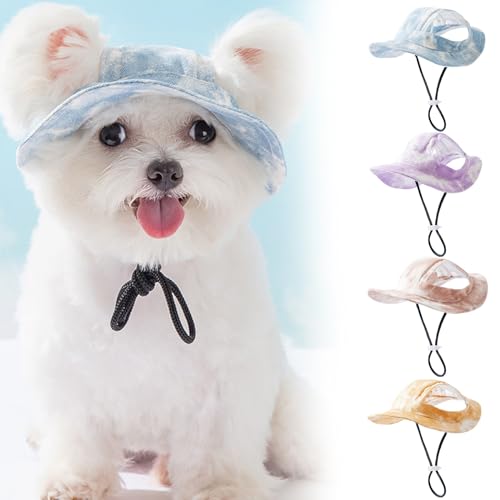 Sonnenschutzhaube für Hunde, Tie Dye Fischerhut Katze, Sonnenhut für Hunde, Teddy Atmungsaktiver Sonnenhut, Einstellbare Hundesonnenschutz Baseballmütze, Hundesonnenhut mit Ohrlöchern (Blau, S) von Yuiopmo