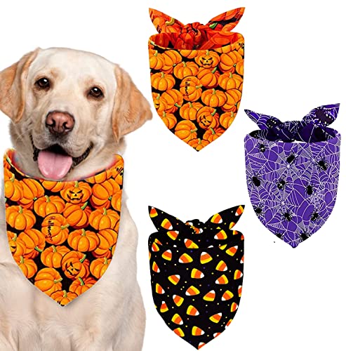 YUJUN 3 Stück Halloween Hund Bandanas Dreieck Lätzchen Haustier Schal Halloween Kürbis Süßigkeiten Spinnennetz Haustier Bandanas für Hunde Katzen Haustiere Zubehör von Yujun