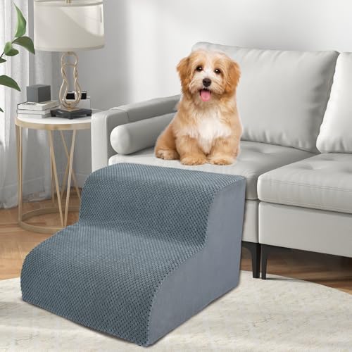 Hundetreppe für hohe Betten, 2-stufige Hundetreppe & Stufen 30 cm H für kleine alte Hunde Katzen Haustier zum Aufsteigen auf 30,5-40,6 cm hohe Couch/Stuhl/Betten, 2 Etagen Haustierrampe Leiter mit von Yukfona