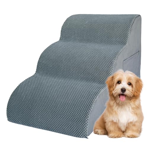 Hundetreppe für hohe Betten, 3-stufige Hundetreppe & Stufen, 39,9 cm H für kleine Hunde, Katzen, Haustiere, um auf 40,6–50,8 cm hohe Couch/Stuhl/Betten zu gelangen, 3 Etagen Haustier-Hunderampe Leiter von Yukfona