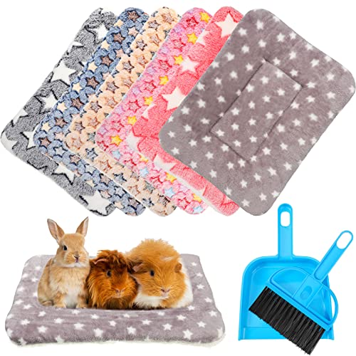 Yulejo 6 Stück Meerschweinchen-Bett Plüsch-Hamstermatte Hasenbett Kleintiere Schlafbettwäsche Pads mit Reinigungs-Kehrschaufelbürste für Chinchilla, kleine Tiere (niedliche Farbe, Stern) von Yulejo