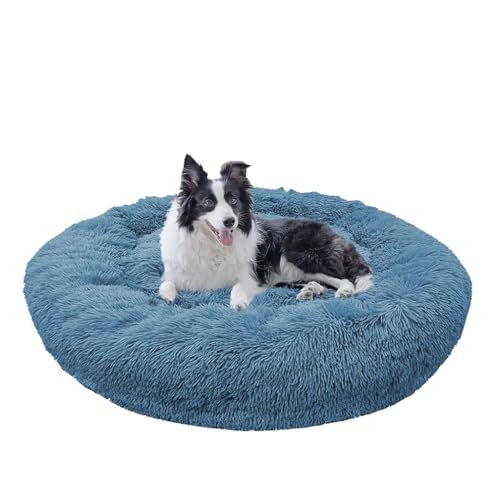 Hundekorb Waschbar, Anti-Angst Deluxe Plüsch Hundebetten, Hundematte mit Rutschfester Unterseite, Ultra Weicher Plüsch Haustierbett für Kleine, Mittelgroße und Große Hunde, Katzen (Blau,120CM(XL)) von Yuly