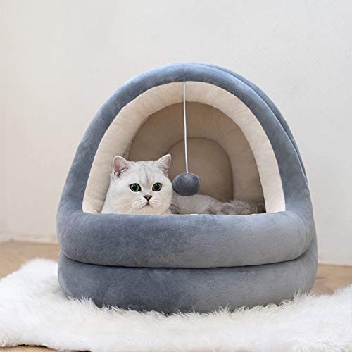 Yuly Cozy Iglu-Bett, Haustier-Zelt, Höhle, Bett, Haus mit herausnehmbarem, waschbarem Kissen für Katzen, Kätzchen, kleine Hunde, grau-B-41 x 40 x 38 von Yuly