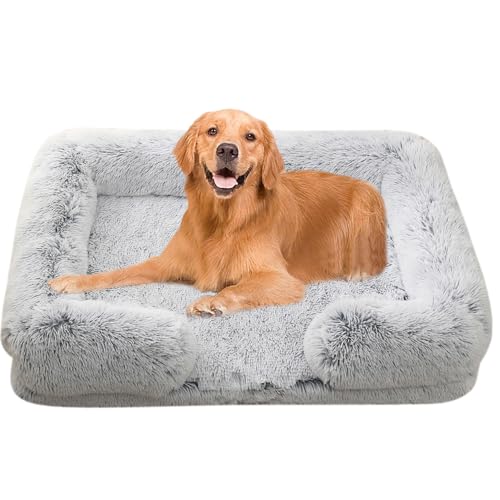 Yuly Ergonomisches Hundebett für große & kleine Hunde,Orthopädisches Hundekissen,Flauschige Hundesofa,Hundecouch mit eierförmiger Kistenschaum,Waschbar & rutschfest (XL-110x70x20cm,Ombré-Grau) von Yuly