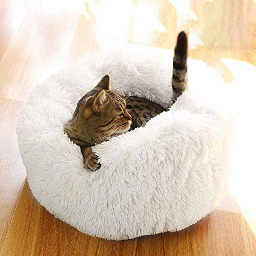 Yuly Flauschiges Haustierbett, groß, rund oder oval, Donut-Hundebett, Plüsch-Kuscheltier mit weichem Kissen, ineinander steckbar, gemütlich, selbstwärmend, waschbar, rutschfest, 50 x 20 cm, Weiß von Yuly