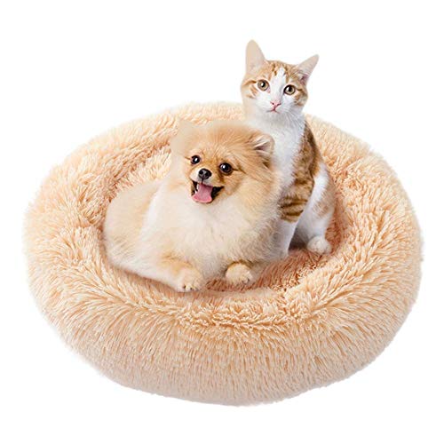 Yuly Flauschiges Haustierbett, groß, rund oder oval, Donut-Hundebett, Plüsch-Kuscheltier mit weichem Kissen, ineinandergreifend, gemütlich, selbstwärmend, waschbar, rutschfest, 110 x 20 cm, Khaki von Yuly