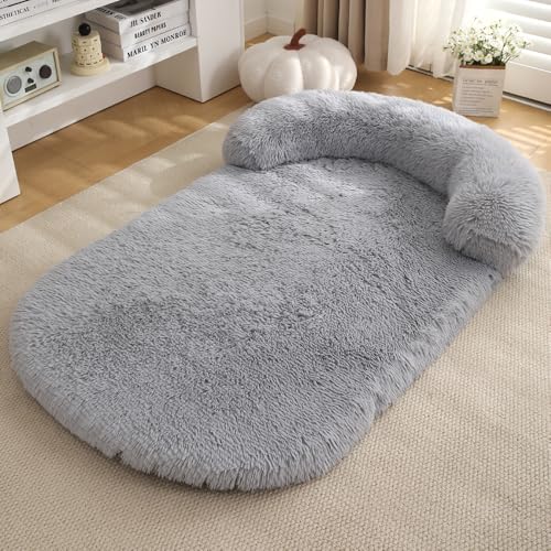 Yuly Großes Orthopädisches Hundebett XXL,Hundekorb,Flauschig Hundekissen mit Wabenstruktur und abnehmbarem wasserdichte Fütterung Schaumstoff,Rutschfester Unterseite (80x60x12cm,Hellgrau) von Yuly