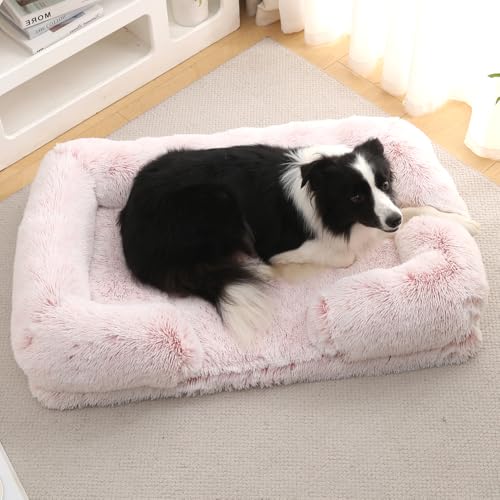 Yuly Hundebett,Orthopädisches Hundesofa,Ergonomisches Hundekorb, Hundekissen Flauschig,Weich Hundecouch,Waschbar Hundematte mit Abnehmbarer Deckel,rutschfeste Unterseite (M-60x48x15cm,Ombré-Rosa) von Yuly