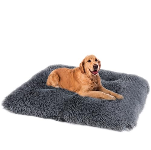 Yuly Hundebett,Waschbar Hundekissen flauschig,Länger Plüsch Hundekissen,rutschfeste Unterseite,Hundematte für große, mittelgroße Hunde,Haustierbett Hundematratze (65x48cm,Dunkelgrau) von Yuly