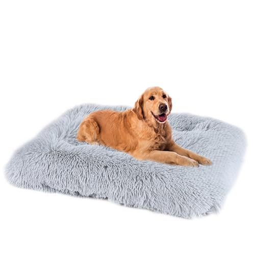 Yuly Hundebett,Waschbar Hundekissen flauschig,Länger Plüsch Hundekissen,rutschfeste Unterseite,Hundematte für große, mittelgroße Hunde,Haustierbett Hundematratze (65x48cm,Hellgrau) von Yuly