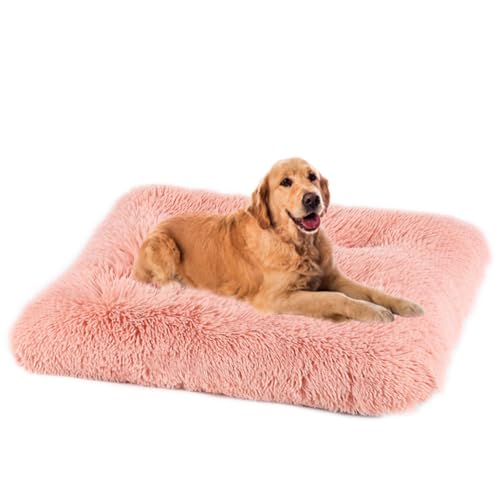 Yuly Hundebett,Waschbar Hundekissen flauschig,Länger Plüsch Hundekissen,rutschfeste Unterseite,Hundematte für große, mittelgroße Hunde,Haustierbett Hundematratze (94x63cm,Rosa) von Yuly