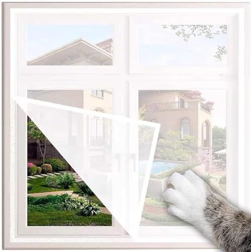 Yuly Katzen-Fensterschutz, Katzen-Sicherheitsnetz mit selbstklebendem Klebeband, halbtransparent, Vogel- und Katzenfenster, kann zugeschnitten werden (weißer Klettverschluss, weißes Netz, individuelle von Yuly
