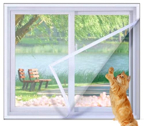 Yuly Katzensicheres Fensternetz, selbstklebendes Katzenschutznetz mit Reißverschluss, Fliegenmückenschutz, halbtransparente Vögel und Katzen, Fenstergitter von Yuly