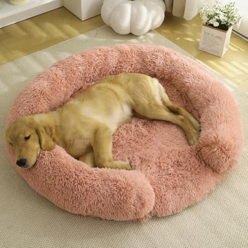 Yuly Orthopädisches Hundebett,Hundekorb,Ergonomisches Hundesofa,Hundematte,Langer Plüsch,Druckentlastenden Schaum,Bezug Abnehmbar Waschbar,Rutschfester Unterseite (110cm,Rosa) von Yuly