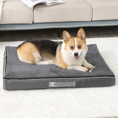 Yuly Orthopädisches Hundebett für große & kleine Hunde,Cozy Hundekissen,Memory Foam Hundematte,Waschbar Hundematratze,Hundekorb,rutschfeste Unterseite und Seitengriff (50x40x10cm,Dunkelgrau) von Yuly