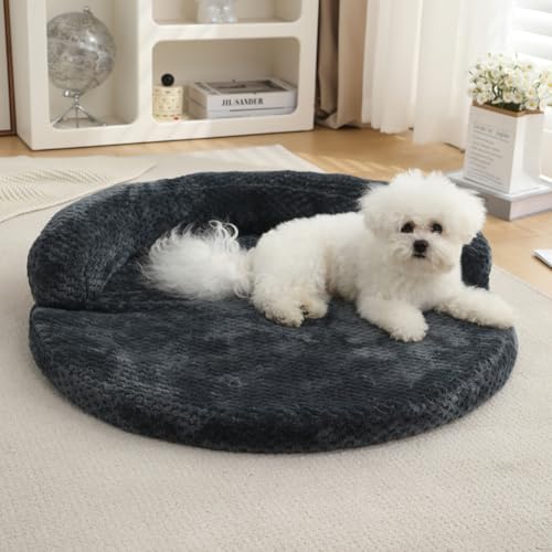 Yuly Ortopädisches Hundebett für große,mittlere und kleine Hunde,Ergonomisches Hundekissen,Hundesofa,Waschbar rutschfest Hundebetten,Hundecouch mit Hohem Rand (50cm,Dunkelgrau) von Yuly