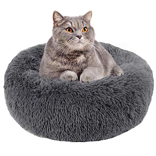 Yuly Rundes Plüsch-Haustier-Nest, Hundebett, Katzenschlafsack, selbstwärmendes Katzenbett, ultraweicher Donut-Kuscheltuch, verbesserter Schlaf, waschbar von Yuly