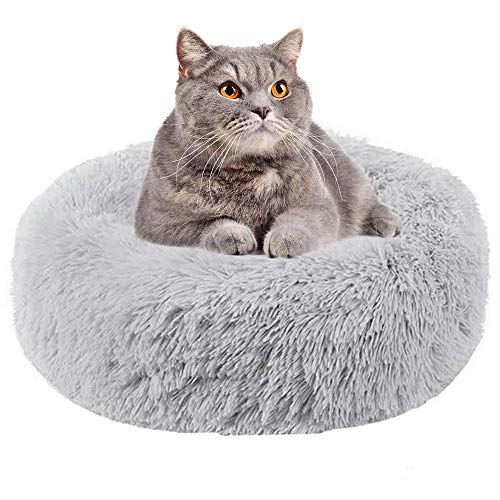 Yuly Rundes Plüsch-Haustier-Nest, Hundebett, Katzenschlafsack, selbstwärmendes Katzenbett, ultraweicher Donut-Kuscheltuch, verbesserter Schlaf, waschbar von Yuly