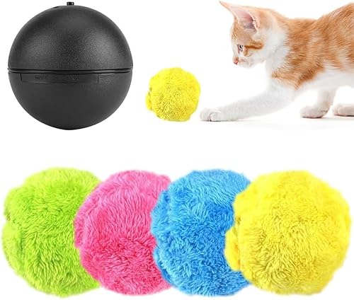 YumSur Magischer Rollball, aktiver Rollball für Hunde, automatischer Rollball, interaktives elektrisches Spielzeug für Haustiere mit 1 Rollball + 4-Farbiger Ballabdeckung für Welpen, Katzen, Hunde von YumSur